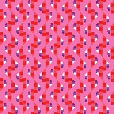 Geometrik şekilli, pembe, kırmızı, mor, mor ve beyaz renklerle renklendirilmiş vektörsüz desen arkaplanı.
