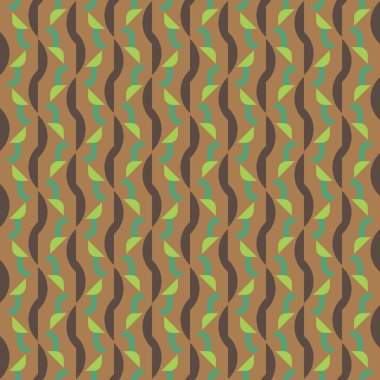 Geometrik şekilli, kahverengi ve yeşil renkli vektörsüz desen arkaplanı.