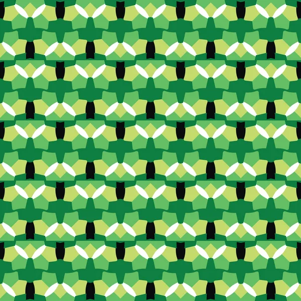 幾何学的形状を持つベクトルシームレスなパターンテクスチャの背景 緑で着色 白と黒の色 — ストックベクタ