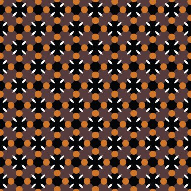 Geometrik şekilli, kahverengi, siyah, turuncu ve beyaz renklerde vektörsüz desen arkaplanı.