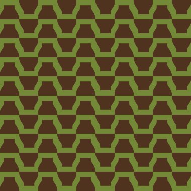 Geometrik şekilli, yeşil ve kahverengi renkli vektörsüz desen arkaplanı.
