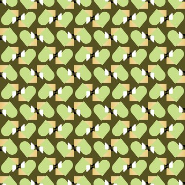 Geometrik şekilli, yeşil, sarı, siyah ve beyaz renklerde vektör desensiz arkaplan.