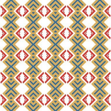 Geometrik şekilli, sarı, mavi, kırmızı ve beyaz renklerde vektörsüz desen arkaplanı.