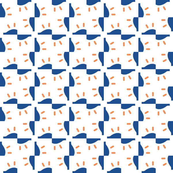 矢量无缝图案纹理背景 几何形状 以白色 蓝色和橙色表示 — 图库矢量图片