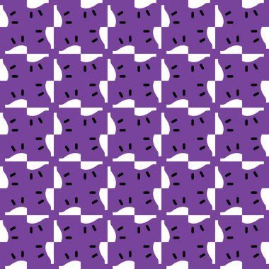 Geometrik şekilli, mor, beyaz ve siyah renkli vektörsüz desen arkaplanı.