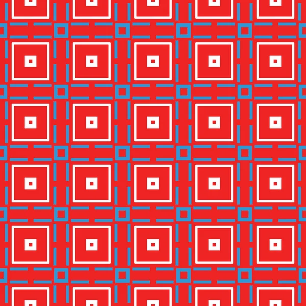 幾何学的形状を持つベクトルシームレスパターンテクスチャ背景 赤で着色 青と白の色 — ストックベクタ
