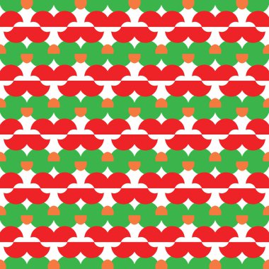 Geometrik şekilli, yeşil, kırmızı, turuncu ve beyaz renklerde vektör desensiz arkaplan.