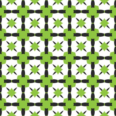 Geometrik şekilli, yeşil, siyah ve beyaz renklerle renklendirilmiş vektörsüz desen arkaplanı.