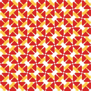 Geometrik şekilli, kırmızı, sarı ve beyaz renklerde vektörsüz desen arkaplanı.