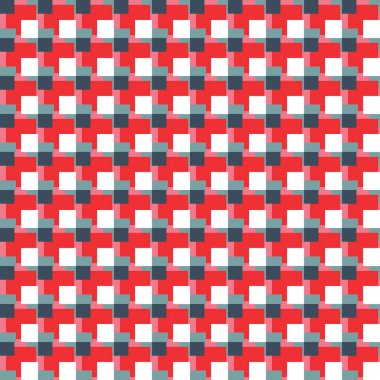 Geometrik şekilli, kırmızı, mavi, pembe ve beyaz renklerde vektörsüz desen arkaplanı.