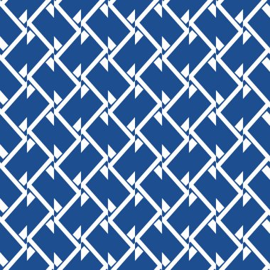 Geometrik şekilli, mavi ve beyaz renklerle renklendirilmiş vektörsüz desen arkaplanı.