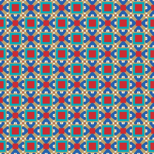 幾何学的形状を持つベクトルシームレスパターンテクスチャの背景 茶色で着色 青と白の色 — ストックベクタ