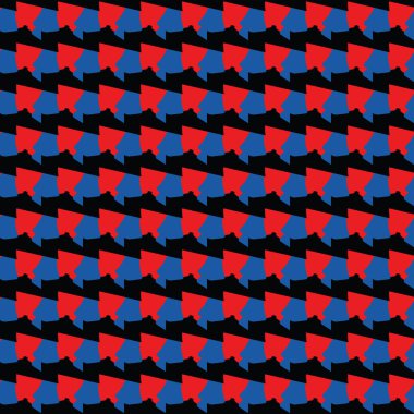 Geometrik şekilli, kırmızı, mavi ve siyah renkli vektörsüz desen arkaplanı.