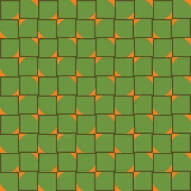 Geometrik şekilli, yeşil, kahverengi ve turuncu renkli vektörsüz desen arkaplanı.