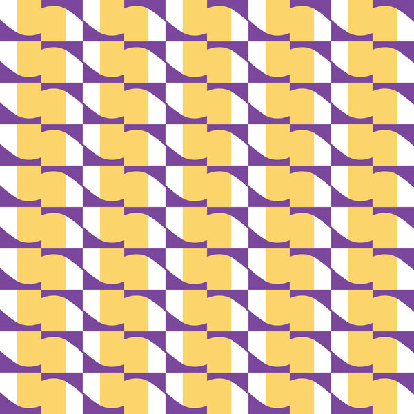 Векторный бесшовный текстурный фон с геометрическими фигурами, окрашенный в фиолетовый, желтый и белый цвета.