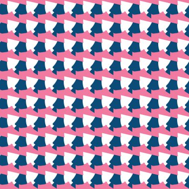 Geometrik şekilli, mavi, pembe ve beyaz renklerde vektörsüz desen arkaplanı.