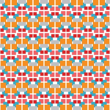 Geometrik şekilli, turuncu, kırmızı, mavi, gri ve beyaz renklerde vektörsüz desen arkaplanı.