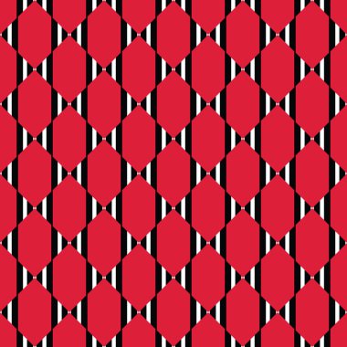 Geometrik şekilli, kırmızı, siyah ve beyaz renkli vektörsüz desen arkaplanı.