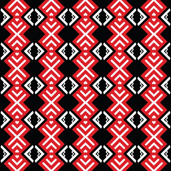 幾何学的形状を持つベクトルシームレスパターンテクスチャの背景 黒で着色 赤と白の色 — ストックベクタ