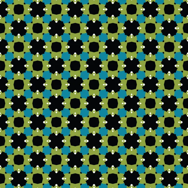 幾何学的形状を持つベクトルシームレスパターンテクスチャの背景 黒で着色 青と白の色 — ストックベクタ