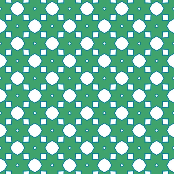 幾何学的形状を持つベクトルシームレスなパターンテクスチャの背景 緑で着色 青と白の色 — ストックベクタ