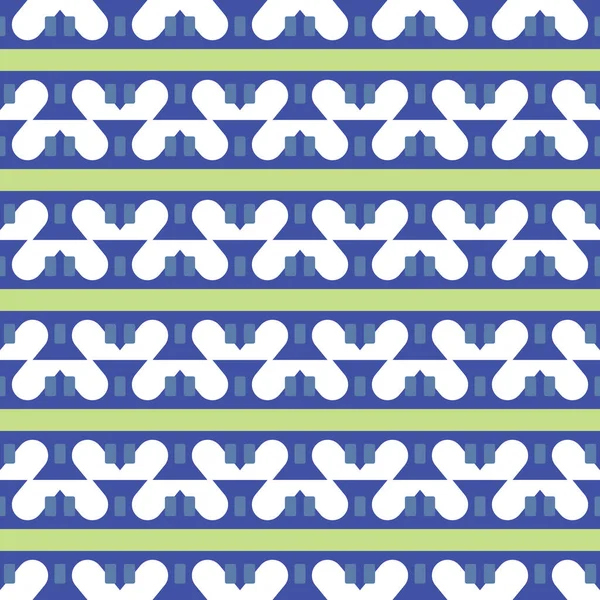 幾何学的形状を持つベクトルシームレスなパターンテクスチャの背景 青で着色 緑と白の色 — ストックベクタ