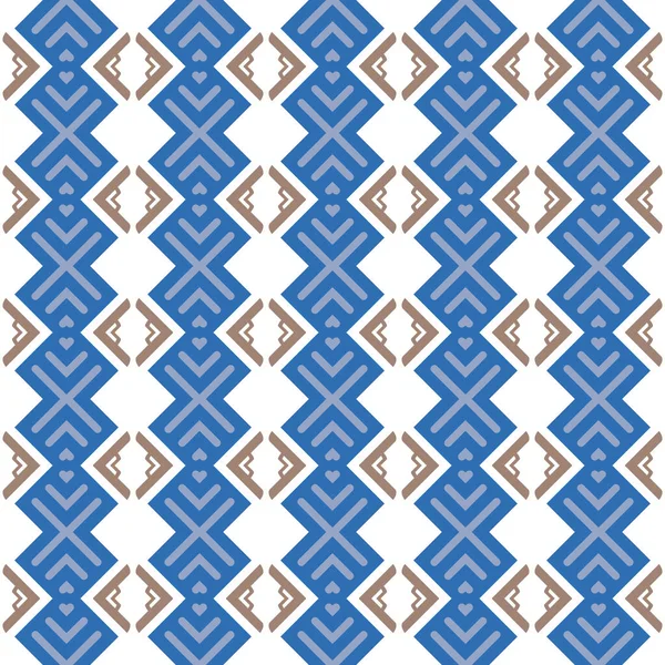 幾何学的形状を持つベクトルシームレスパターンテクスチャの背景 青で着色 茶色と白の色 — ストックベクタ