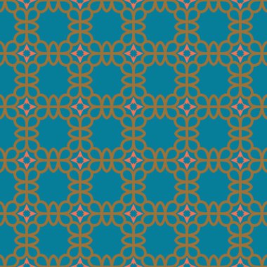 Geometrik şekilli, mavi, kahverengi ve pembe renkli vektörsüz desen arkaplanı.