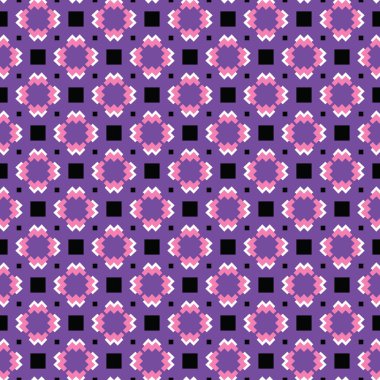 Geometrik şekilli, mor, pembe, siyah ve beyaz renklerde vektörsüz desen arkaplanı.