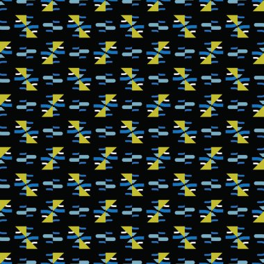 Siyah, yeşil, mavi ve beyaz renklerle renklendirilmiş geometrik şekilli vektörsüz desen arkaplanı.