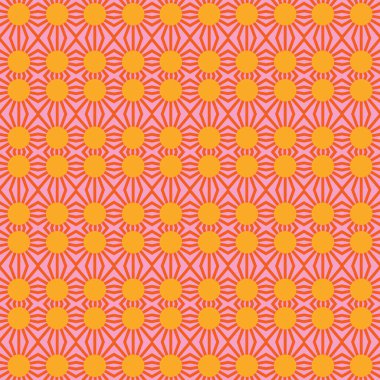 Geometrik şekilli, turuncu, sarı ve pembe renkli vektörsüz desen arkaplanı.