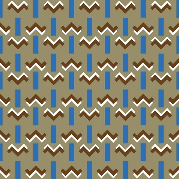 幾何学的形状を持つベクトルシームレスパターンテクスチャ背景 茶色で着色 青と白の色 — ストックベクタ
