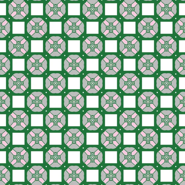 幾何学的な形状を持つベクトルシームレスなパターンの背景テクスチャ 緑で着色 ピンク グレーと白の色 — ストックベクタ