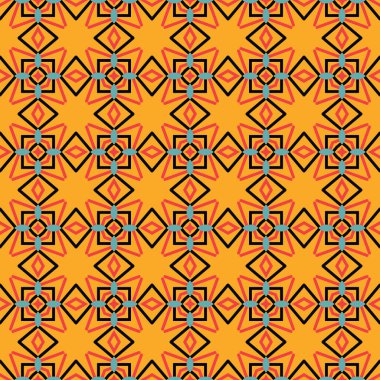 Geometrik şekilli, sarı, kırmızı, mavi ve siyah renkli vektörsüz desen arkaplanı.