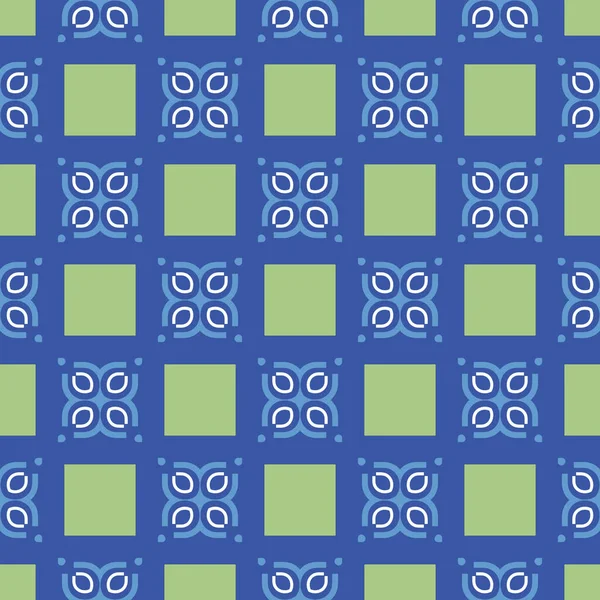 幾何学的形状を持つベクトルシームレスなパターンテクスチャの背景 青で着色 緑と白の色 — ストックベクタ