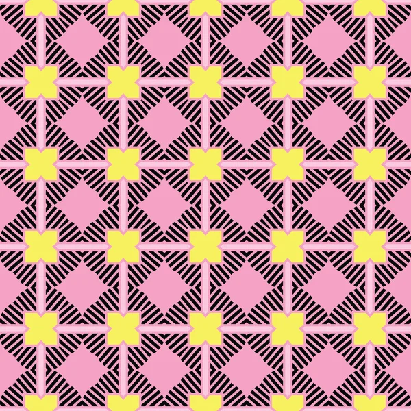 Векторный Бесшовный Текстурный Фон Геометрическими Фигурами Окрашенный Розовые Желтые Черные — стоковый вектор
