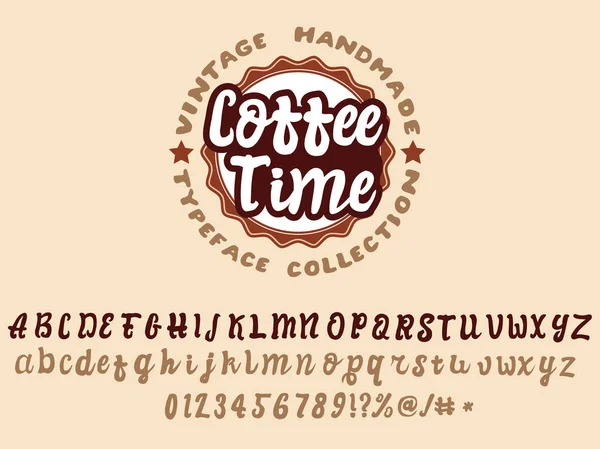 Coffee Time Font Enjoy Kaffee Mit Einer Neuen Handgemachten Schrift — Stockvektor