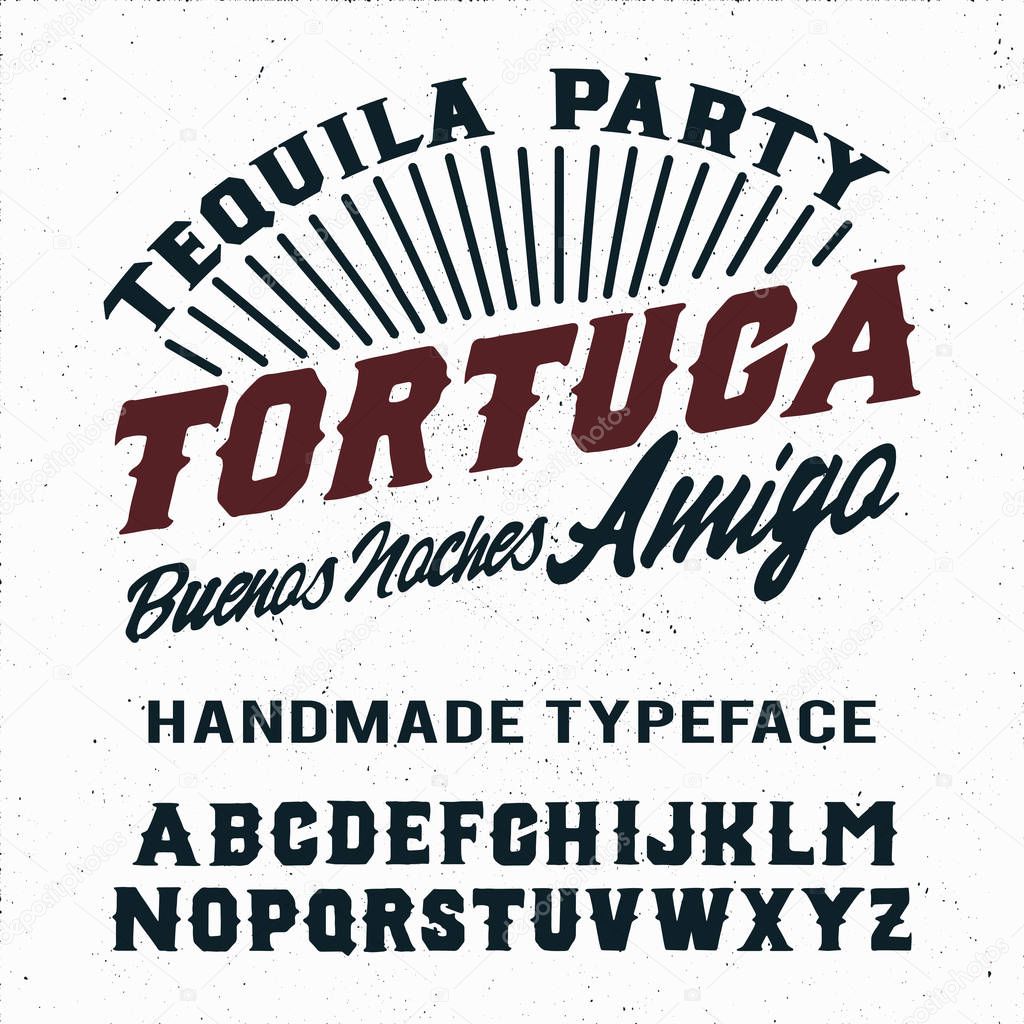 Serif font. Vintage handmade typeface. Original hand made font and logotype. Hipster style. Retro and vintage hadmade logo and font. Print on clothes, sticker.