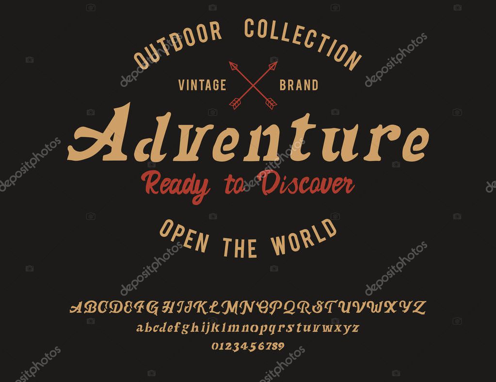 Wood. Original font and logo. Print on shirt or sticker. Retro and vintage style. Classic print. Hipster style. Vector font.