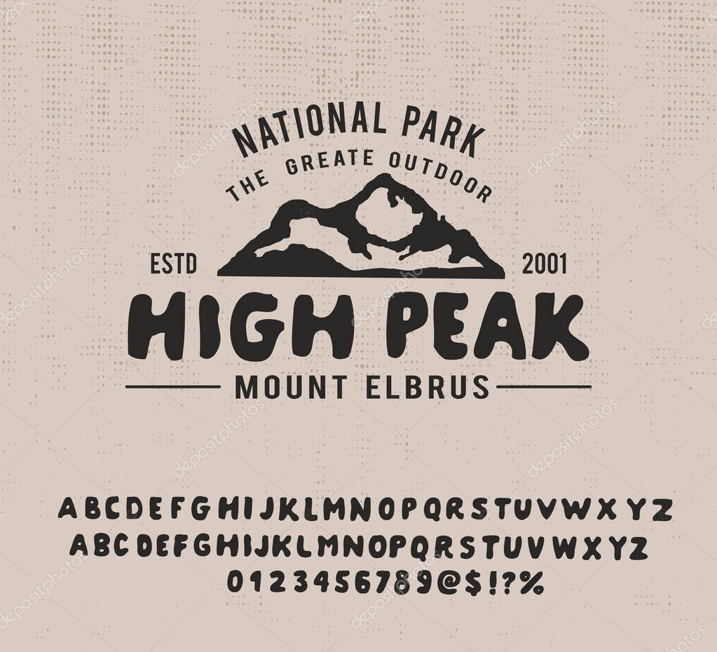 Wood. Original font and logo. Print on shirt or sticker. Retro and vintage style. Classic print. Hipster style. Vector font.