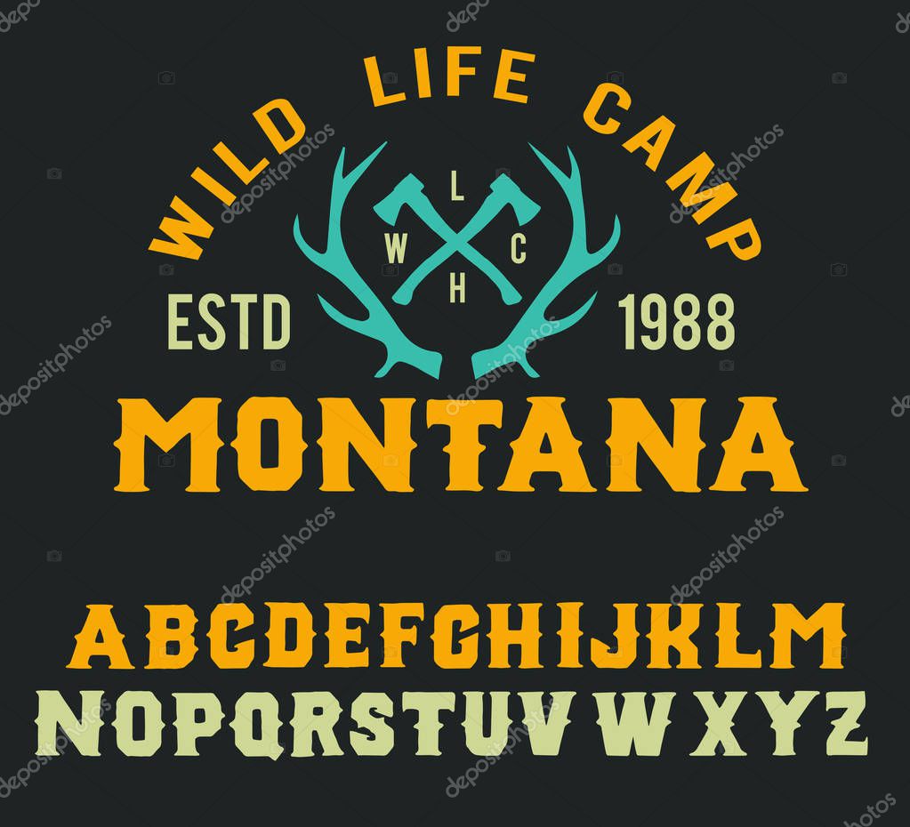 Montana. Hipster style. Vintage, retro and nature. Logotype wild life capm and park.