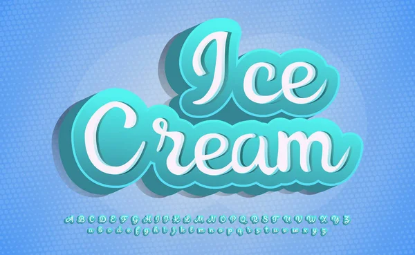 Ice cream. 3D vintage script font. — Stock Vector