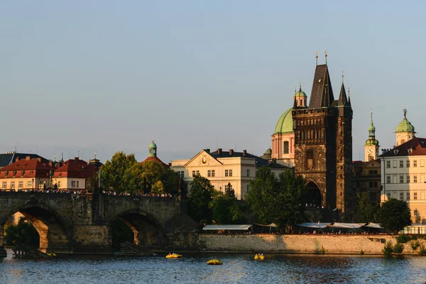 Pont Charles Vieille Ville Prague Coucher Soleil — Photo