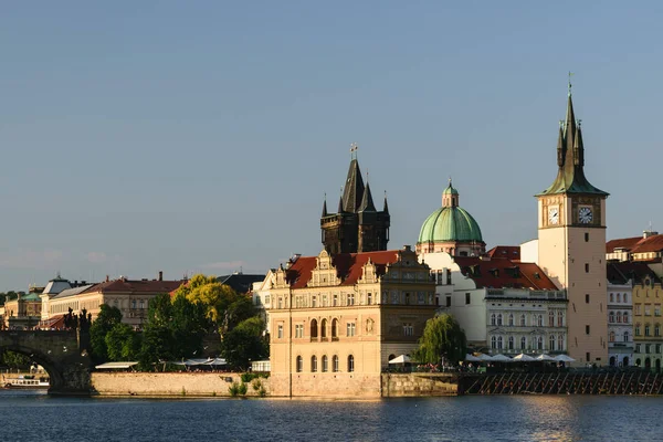 Pont Charles Vieille Ville Prague Coucher Soleil — Photo