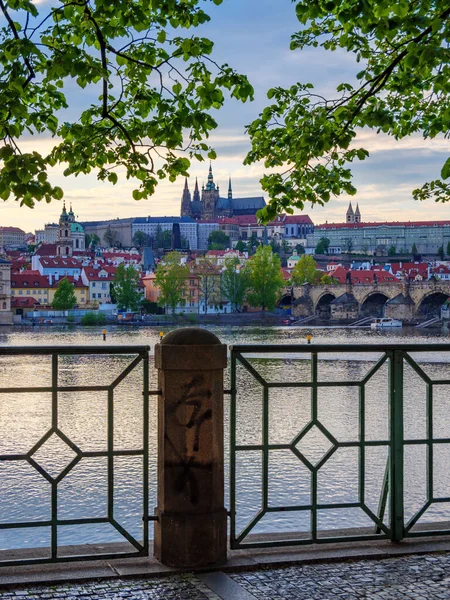View Vitus Cathedral Prague Castle Old Town Vltava River Sunset — Stock Photo, Image