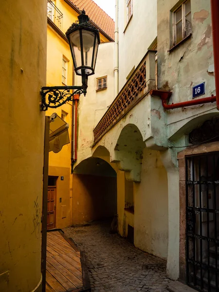 Empty Cobblestoned Street Prague Old Town Historic District — Stock Photo, Image