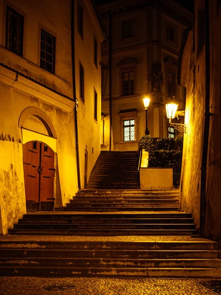 Staré Schody Pražského Hradu Noci — Stock fotografie