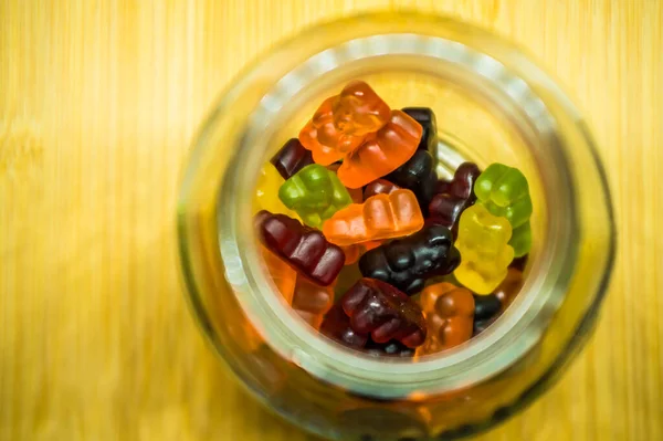 Söta Gummy Björnar Ett Glas Godis Burk — Stockfoto