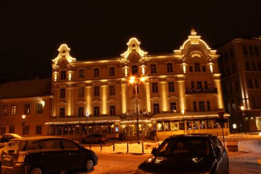 Vilnius, Lithuania, 12-24-2018: night Vilnius architecture