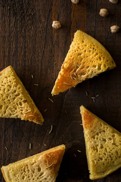 Sliced Chickpea Omelet Wooden Surface — Stock Photo, Image